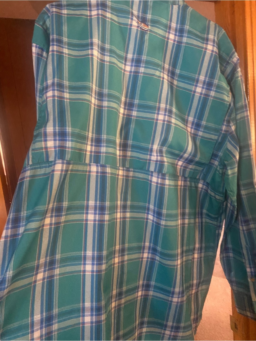 AFTCO Teal, Blue and White Plaid Casual Button-Down Shirt